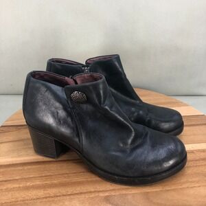 Dansko Black Leather Ankle Boots Side Zip Button Block Heel Womens Size 40 / 10